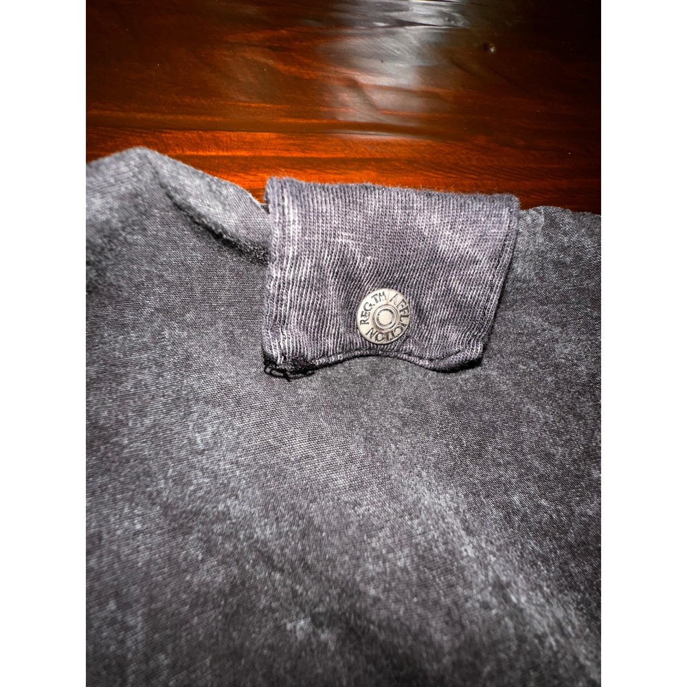 Affliction Mens XXL Black Acid Wash Graphic Back Button Down Shirt Epaulettes - Picture 8 of 9